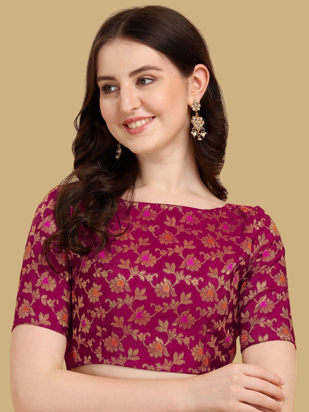 

Oomph! Woven Design Jacquard Traditional Saree Blouse, Magenta