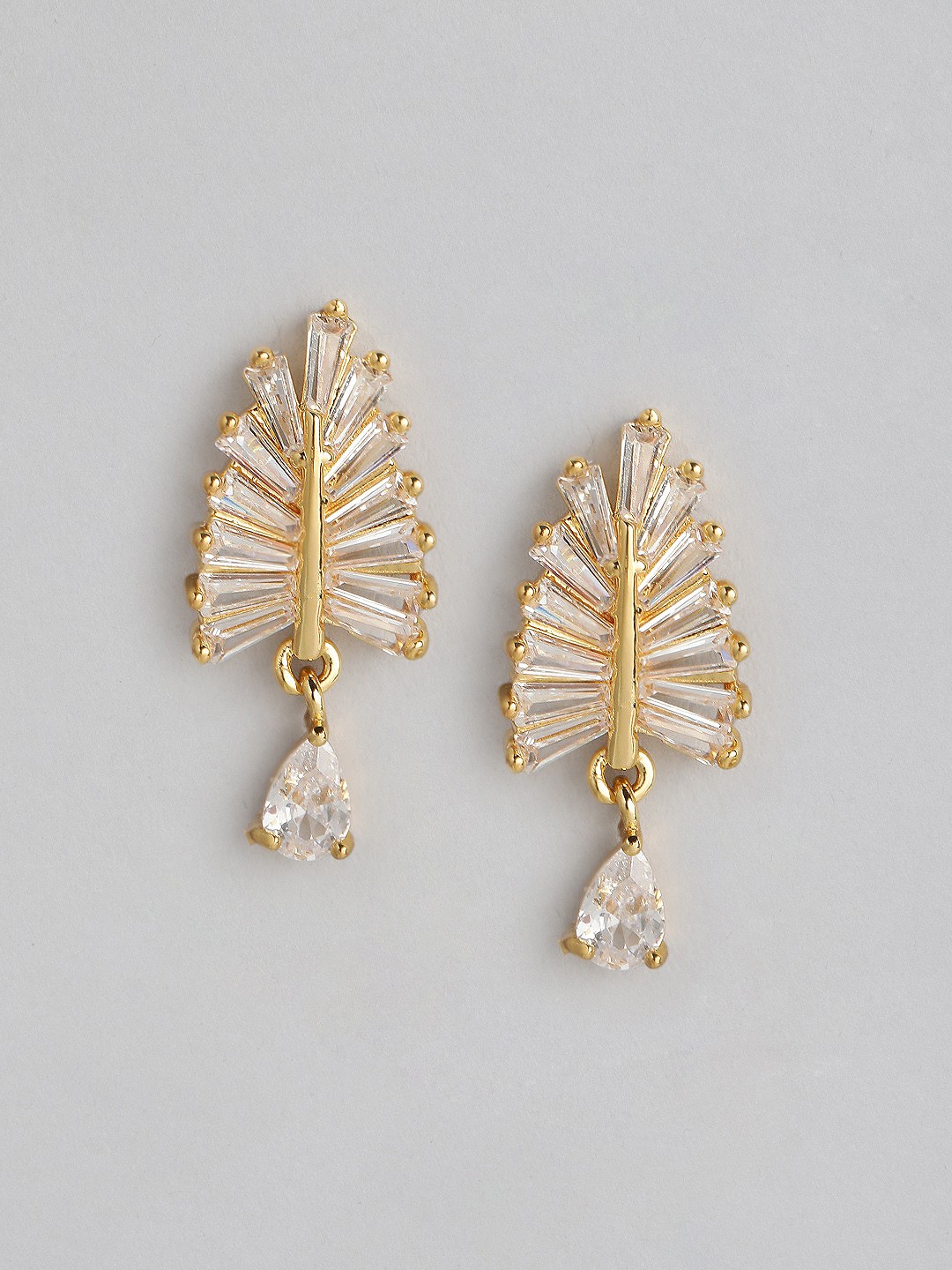 

DressBerry Leaf Shaped Stone Studded Drop Earrings, Gold