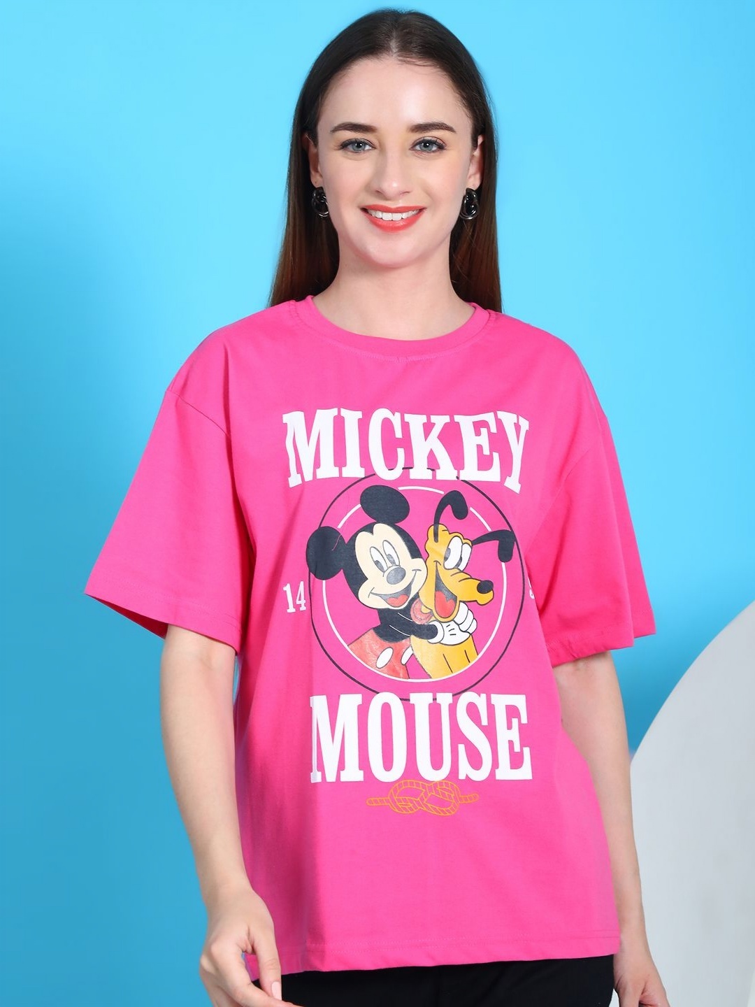 

Dreambe Typography Printed Drop-Shoulder Sleeves Pure Cotton Oversized T-shirt, Pink