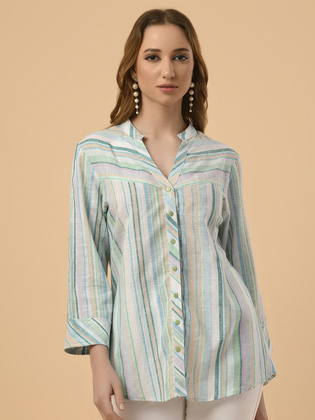 

Albion By CnM Mandarin Collar Cotton Blouson Top, Na