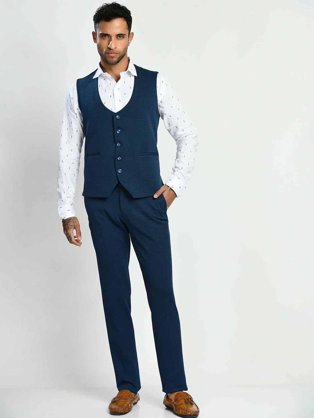 

SQUIREHOOD Men Tailored Fit Single-Breasted 3 Piece Suits, Navy blue