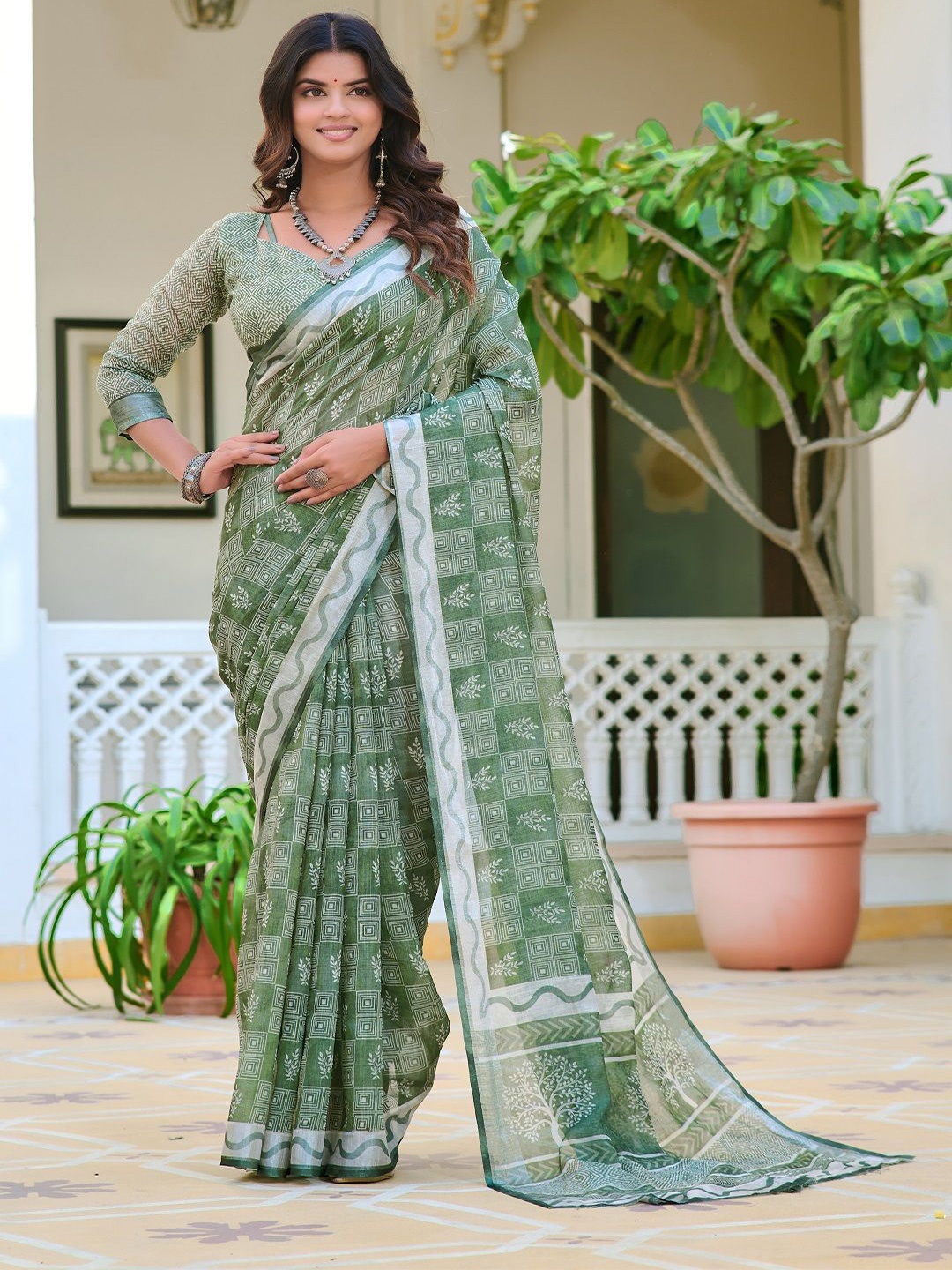 

ORUS Pure Cotton Saree, Green