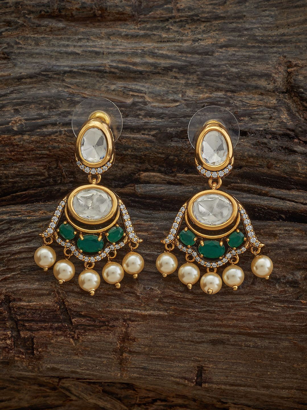 

Kushal's Fashion Jewellery Victorian-Plated Contemporary Kundan Drop Earrings, Gold