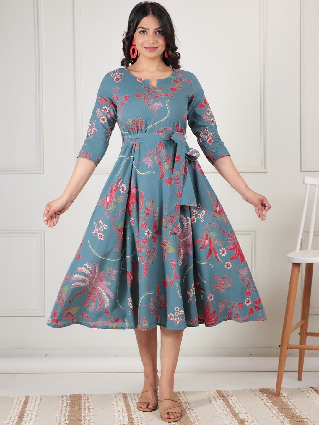 

Aramya Floral Printed Cotton Ethnic Dress, Green