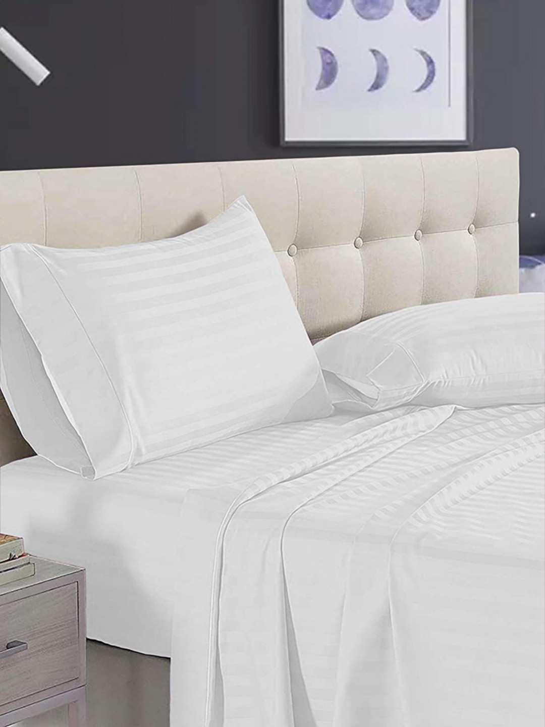

Enchant Home White 2 Pieces Striped Pure Cotton Rectangle Pillow Covers