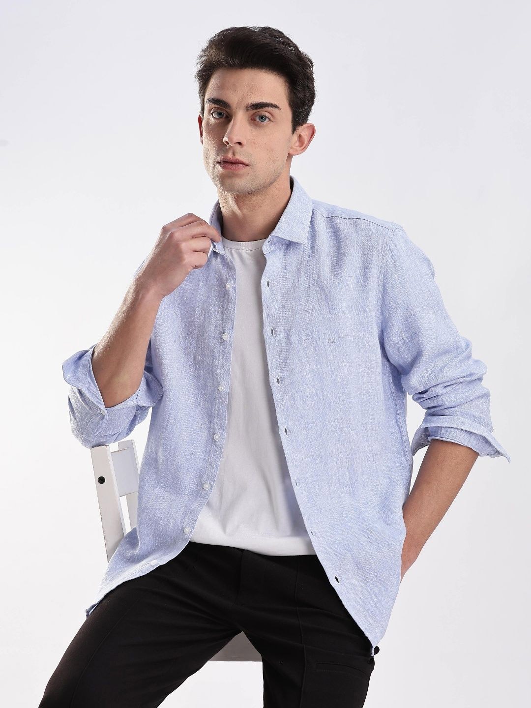 

Calvin Klein Jeans Linen Slim Fit Opaque Printed Casual Shirt, Blue