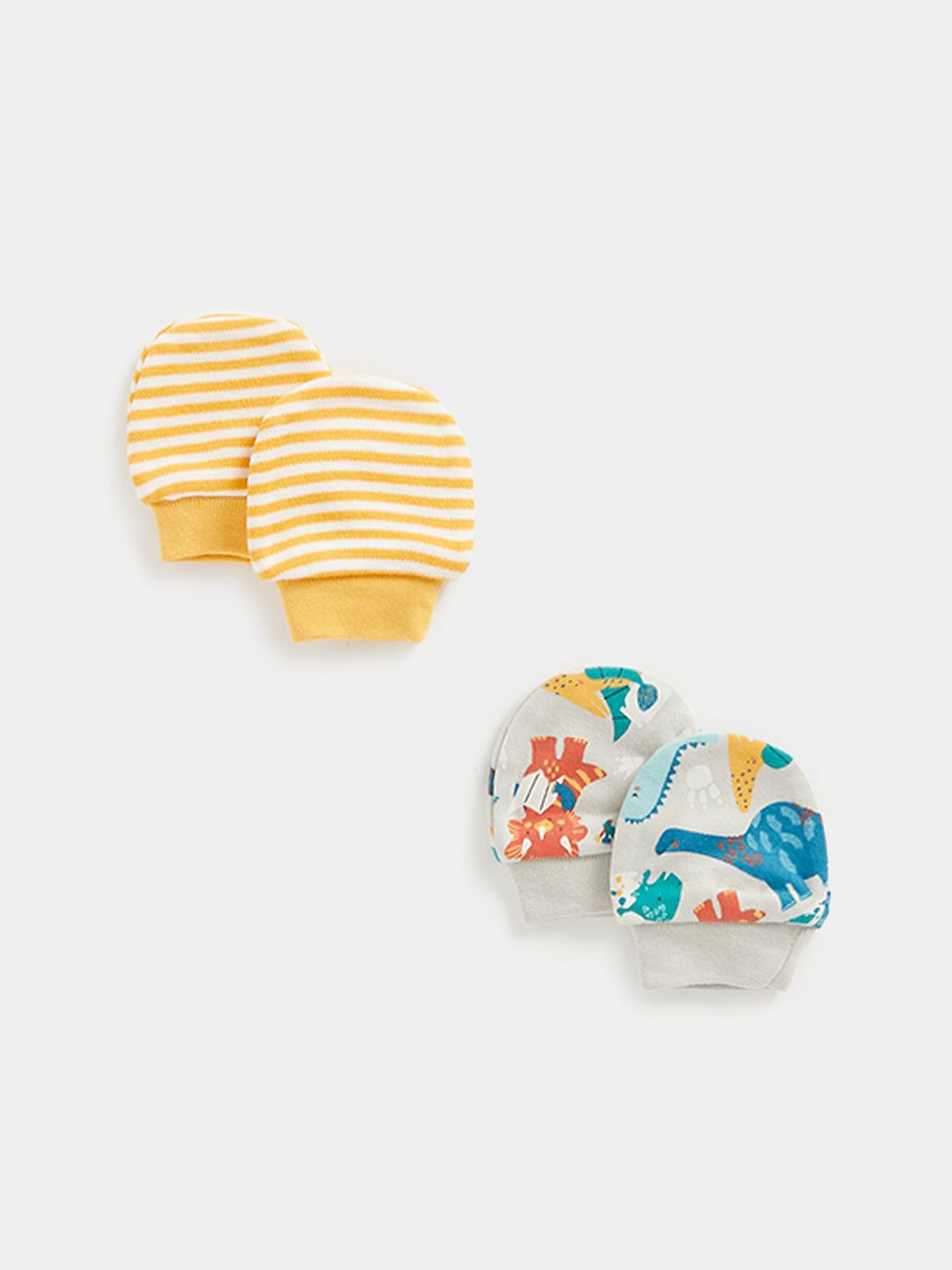 

mothercare Boys Pack Of 2 Printed Pure Cotton Mittens, Gold