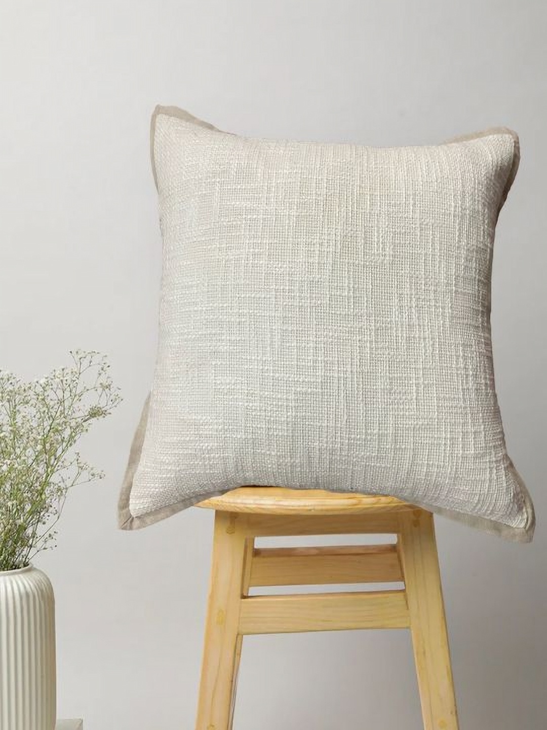 

SAJAVAT Beige Textured Cotton Square Cushion Cover