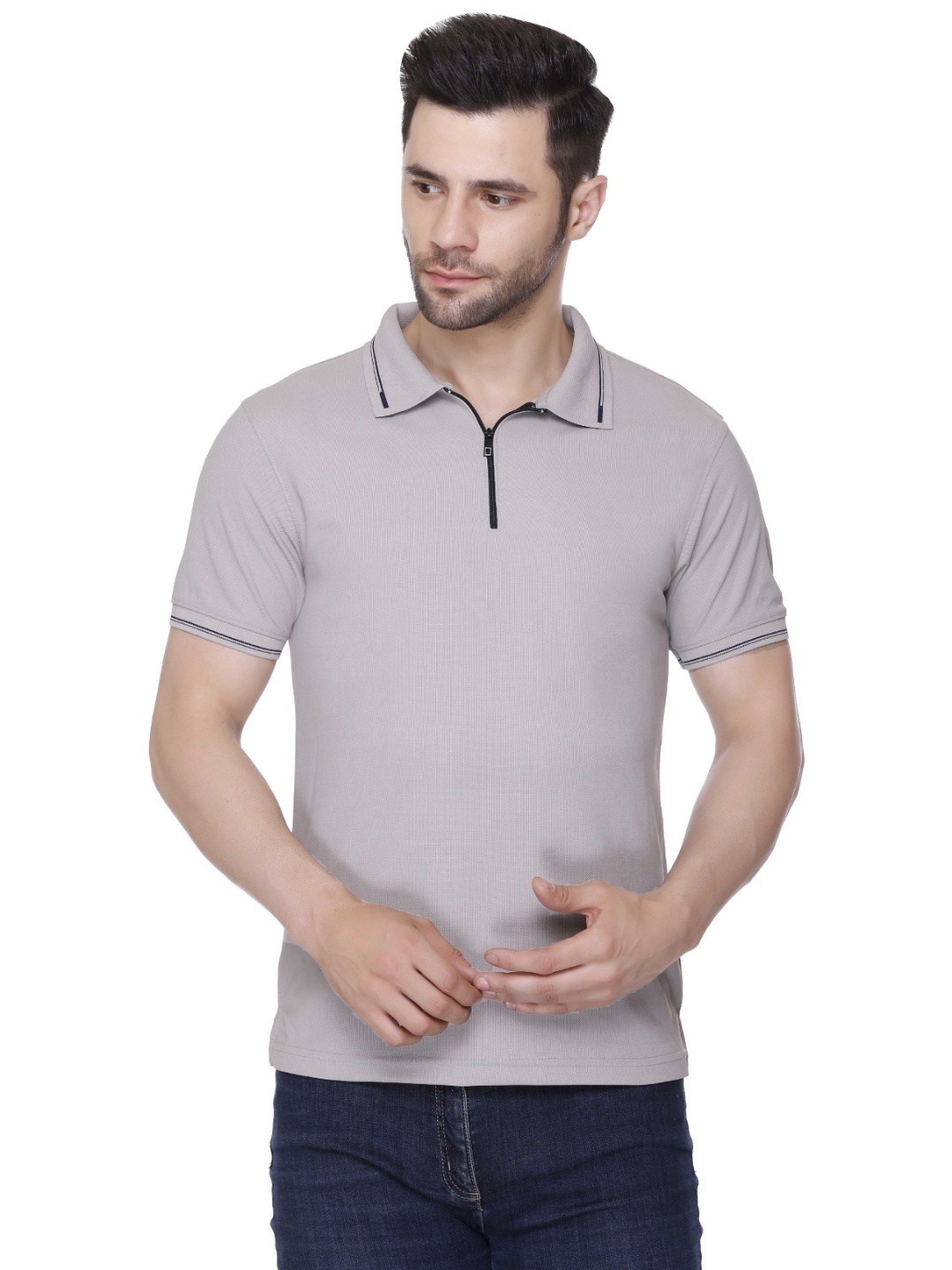 

Colors and Blends Polo Collar Cotton T-shirt, Grey