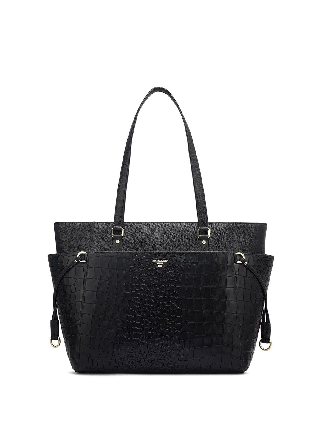 

Da Milano Animal Textured Leather Structured Tote Bag, Black