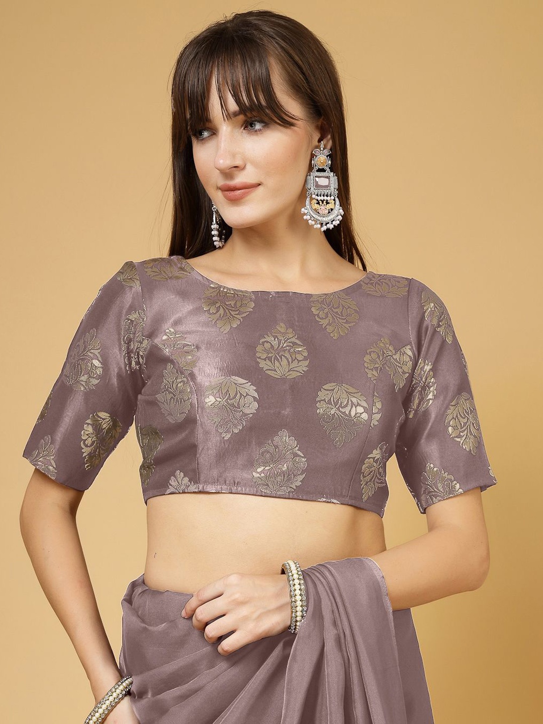 

Oomph! Women Woven Design Jacquard Traditional Saree Blouse, Mauve