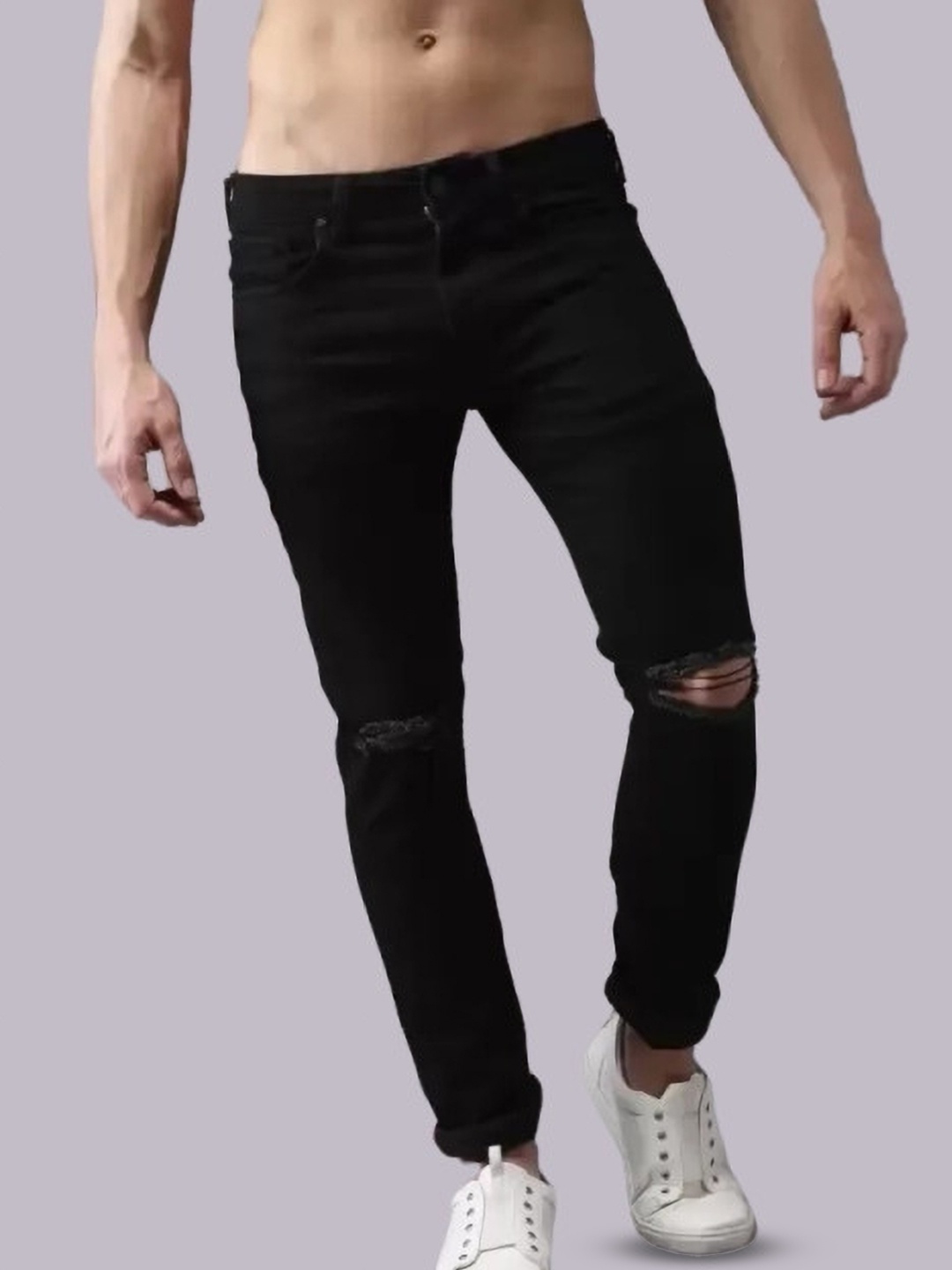 

COMFITS Men Classic Slash Knee Stretchable Jeans, Black