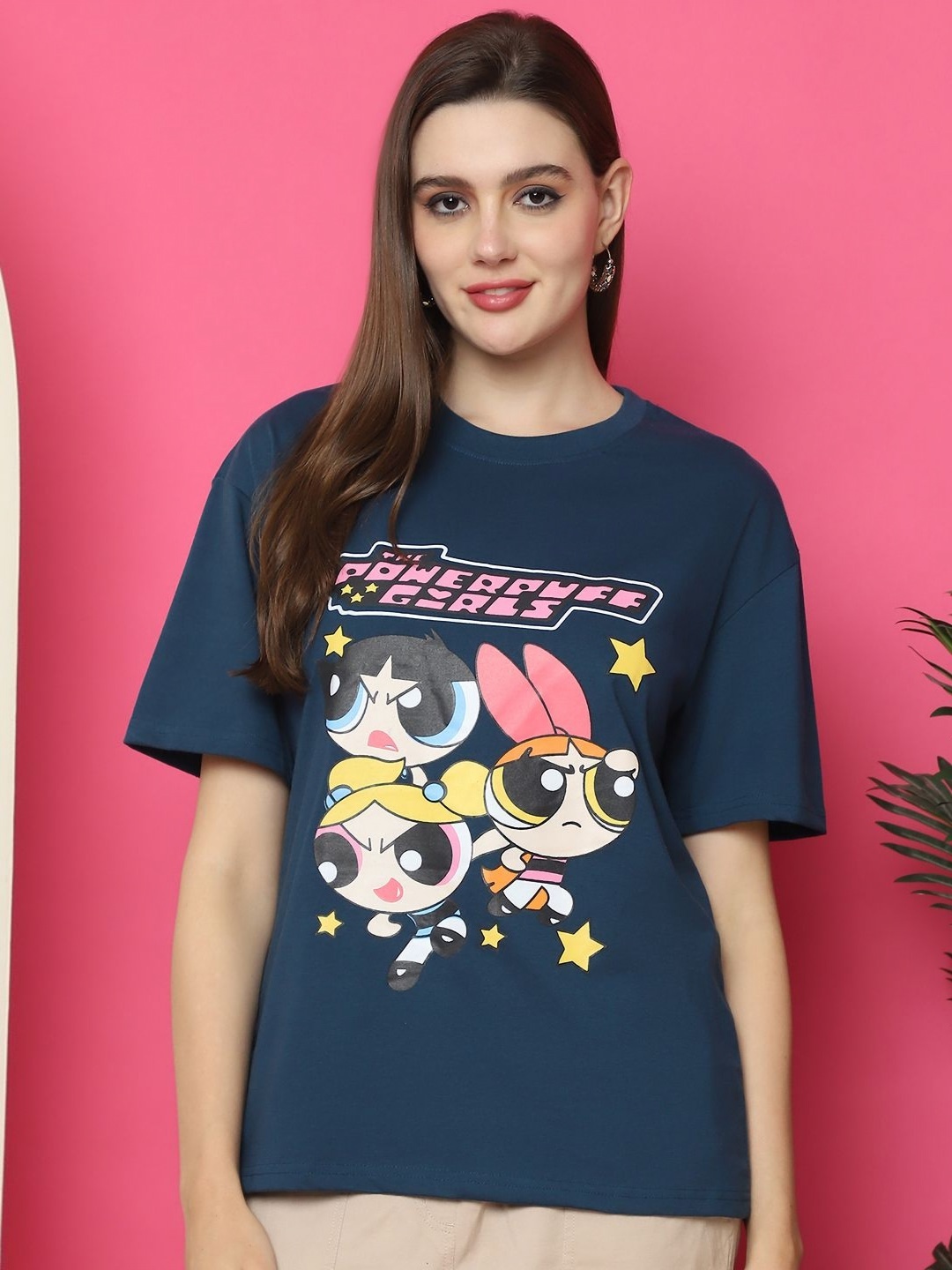

Dreambe Typography Printed Drop-Shoulder Sleeves Pure Cotton Oversized T-shirt, Teal