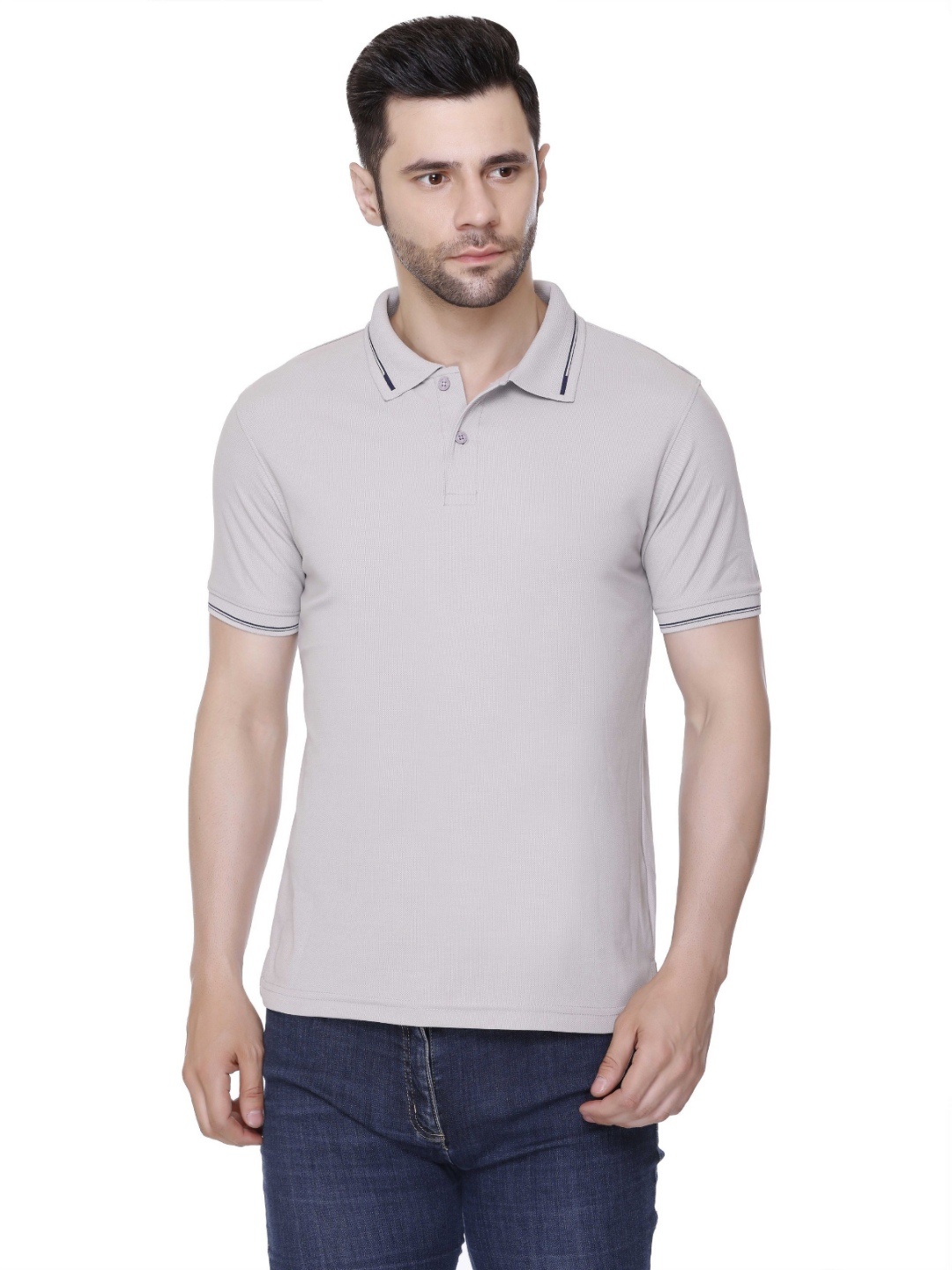 

Colors and Blends Polo Collar Cotton T-shirt, Grey