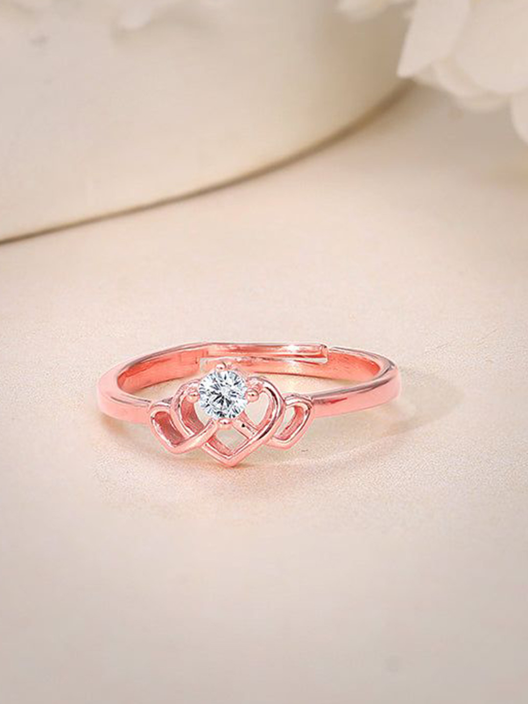 

GIVA 925 Sterling Silver Rose Gold-Plated Cubic Zirconia Studded Rose Gold Harmony Ring