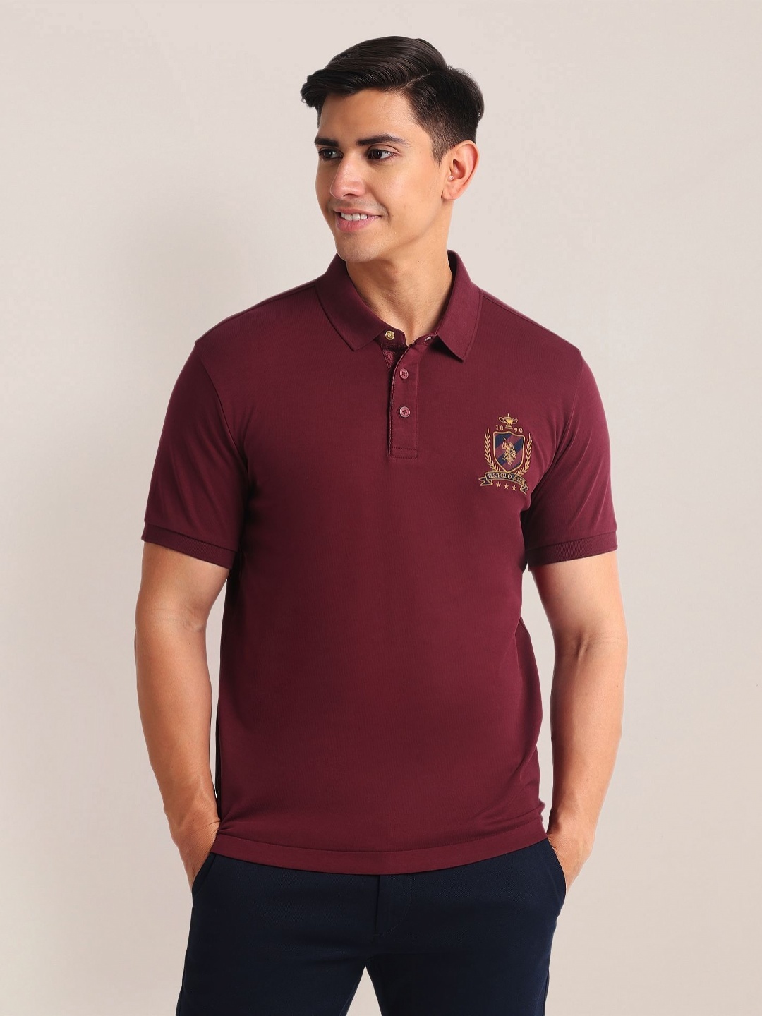 

U.S. Polo Assn. Brand Logo Embroidered Polo Collar Slim Fit T-shirt, Maroon