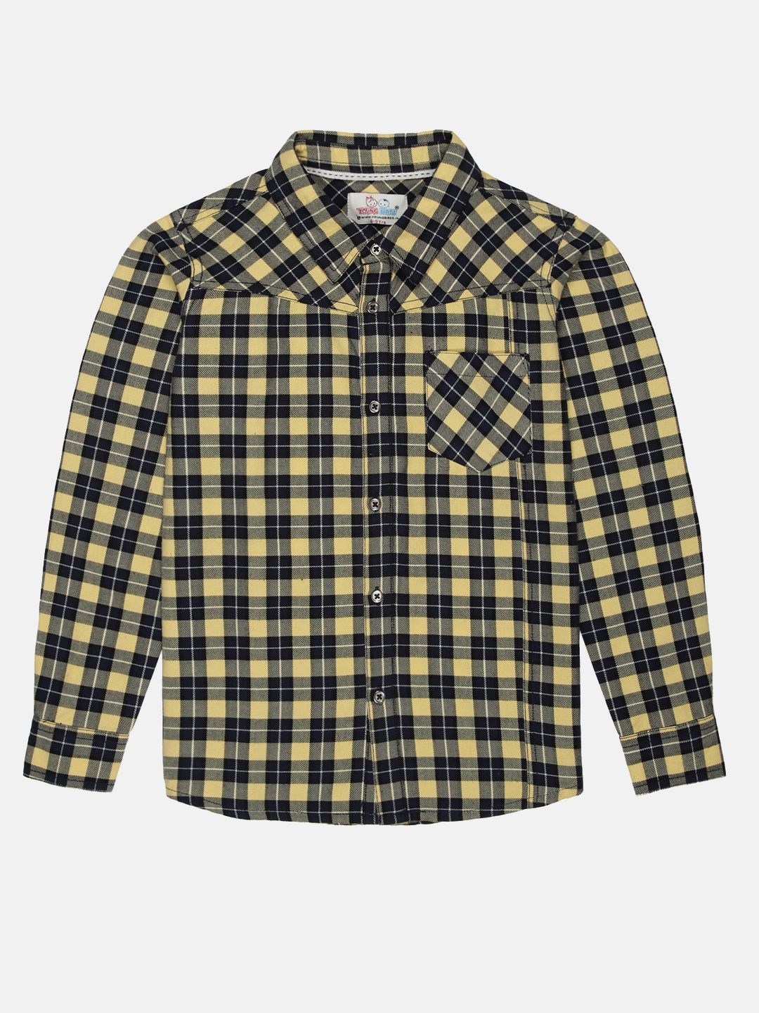 

YOUNG BIRDS Boys Spread Collar Checked Cotton Casual Shirt, Yellow