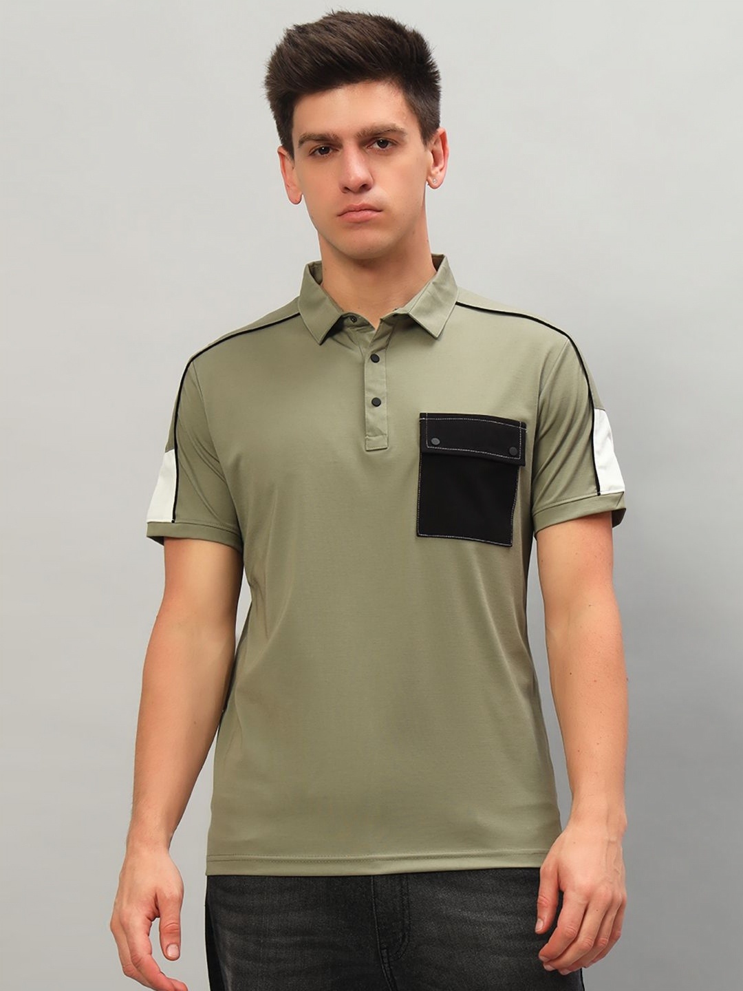 

PROFY Men Solid Polo Collar Cotton T-shirt, Olive