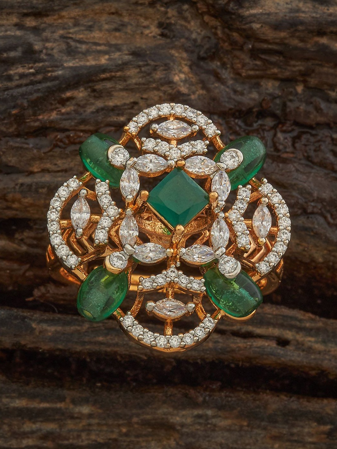 

Kushal's Fashion Jewellery Gold-Plated Cubic Zirconia Studded Finger Ring