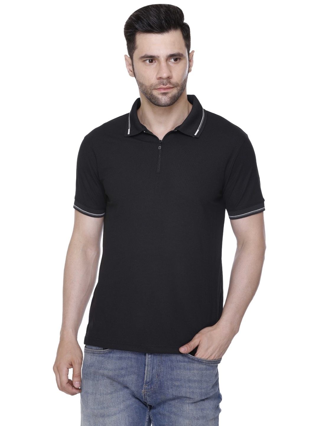 

Colors and Blends Polo Collar Cotton T-shirt, Black