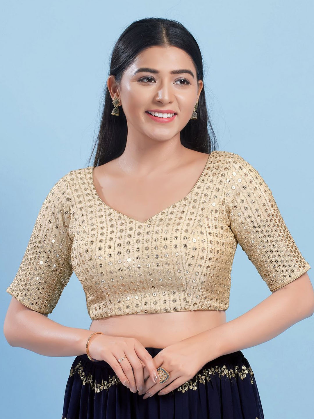 

VAMAS - THE DESIGNER BLOUSES Women Sweetheart Neck Padded Saree Blouse, Gold