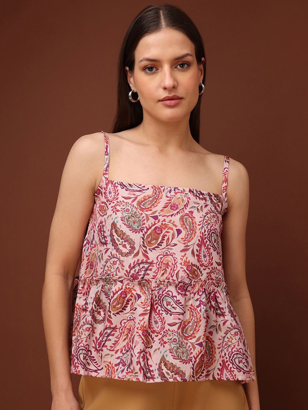 

OBSHIVKA Print Ruffles Cotton Top, Pink