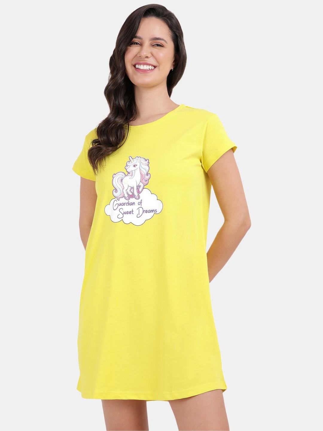 

SNAPPY B Graphic Printed Longline Cotton Regular Fit T-shirt, Yellow