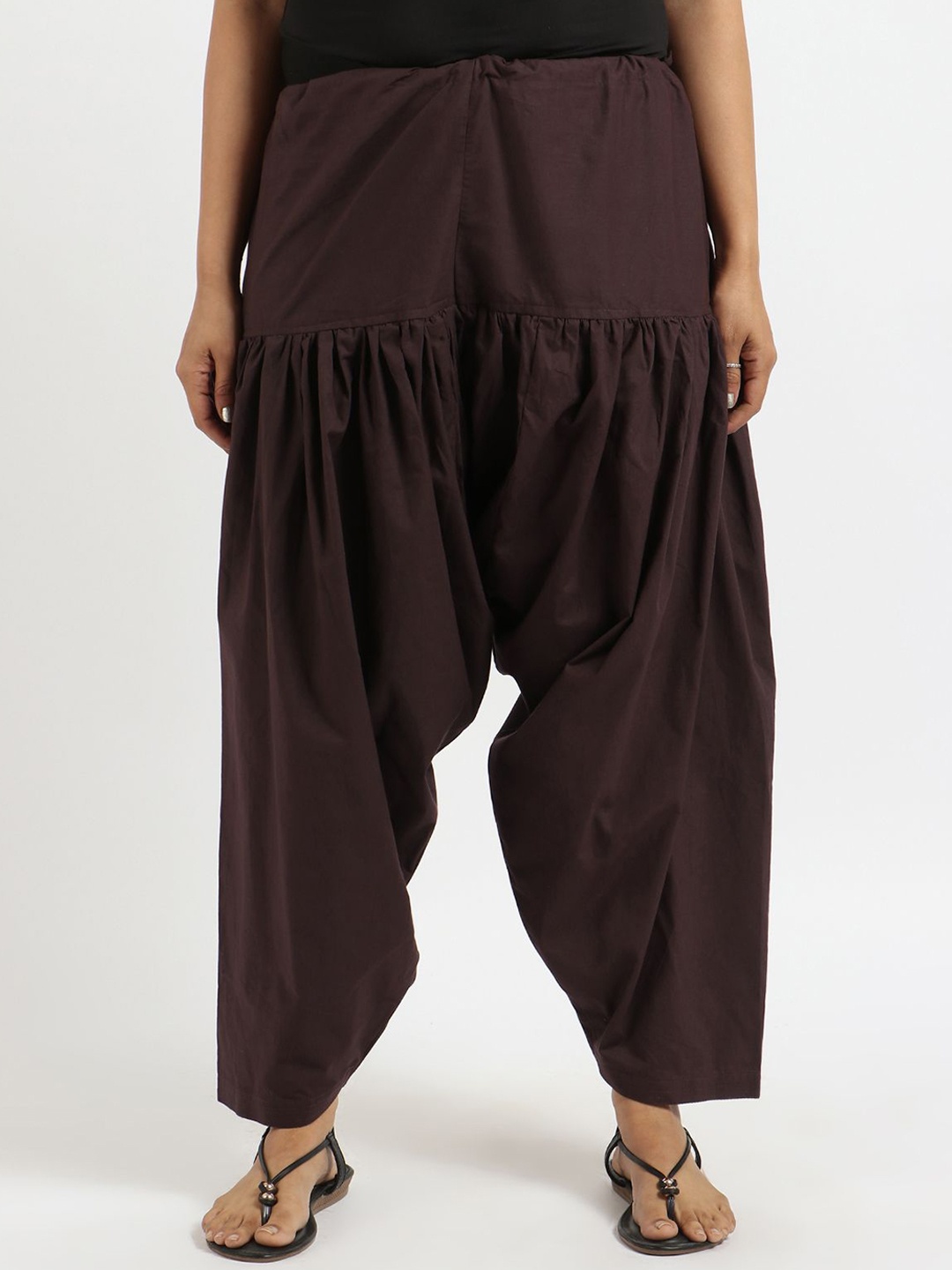 

Trendzmy Women Loose Fit Pleated Cotton Salwar, Brown