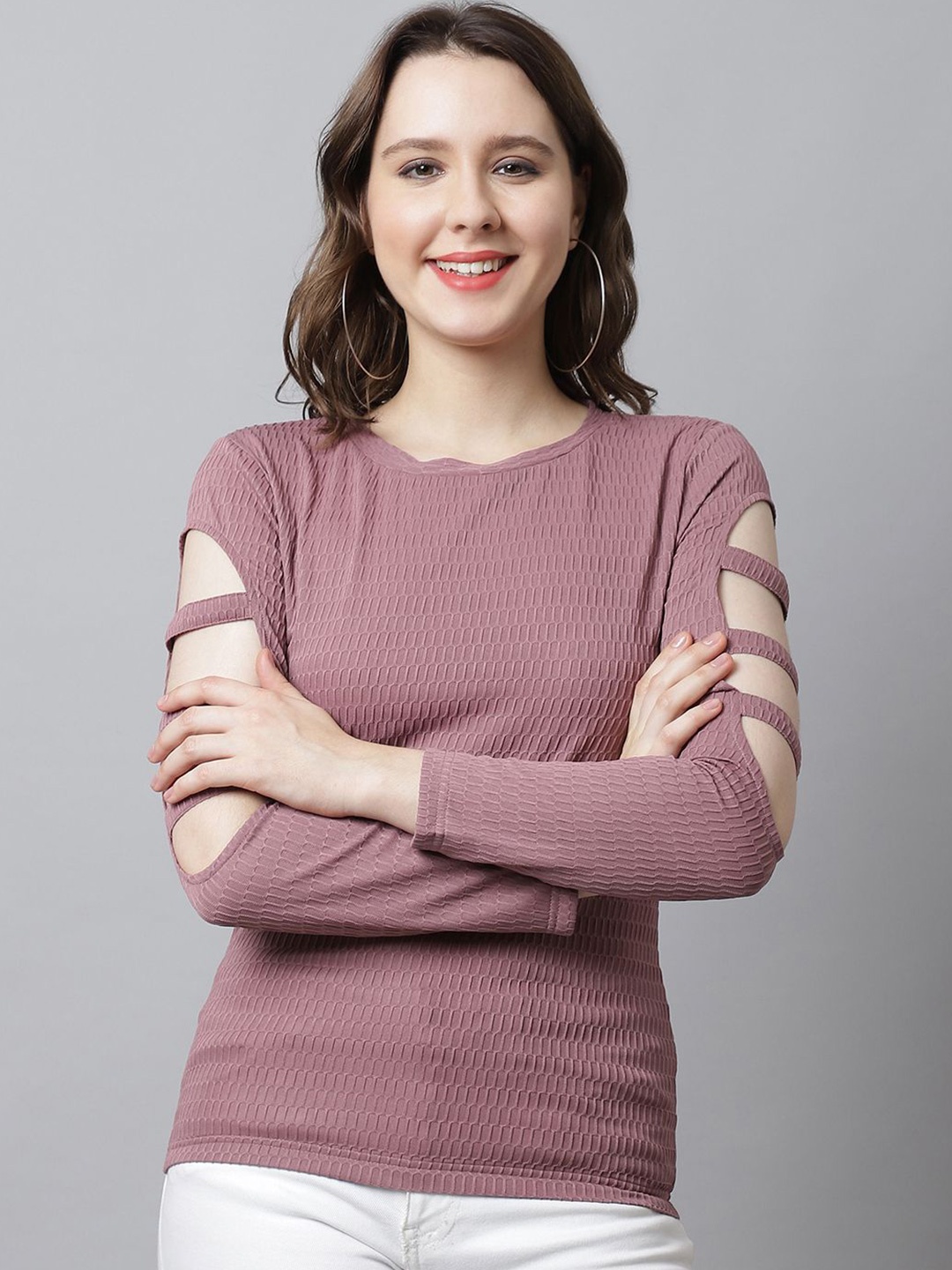 

JAKANARY Crepe Round Neck Top, Pink