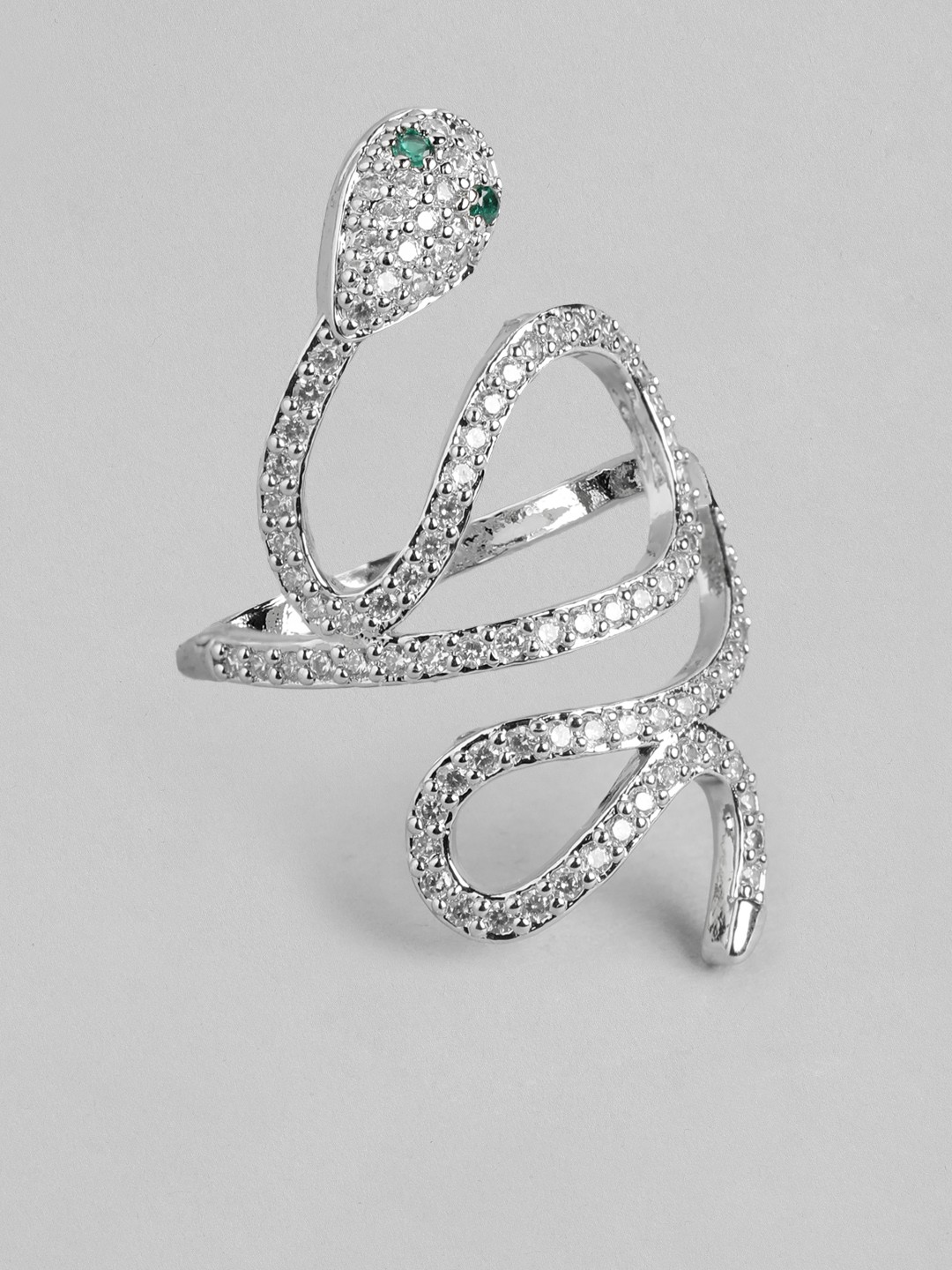 

DressBerry Women Stone-Studded Snake-Shaped Adjustable Finger Ring, Silver