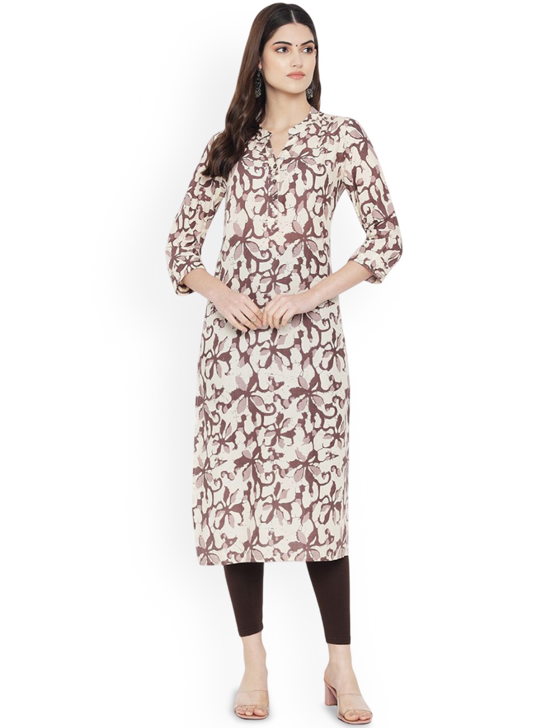 

7Threads Floral Printed Cotton Straight Kurta, Off white