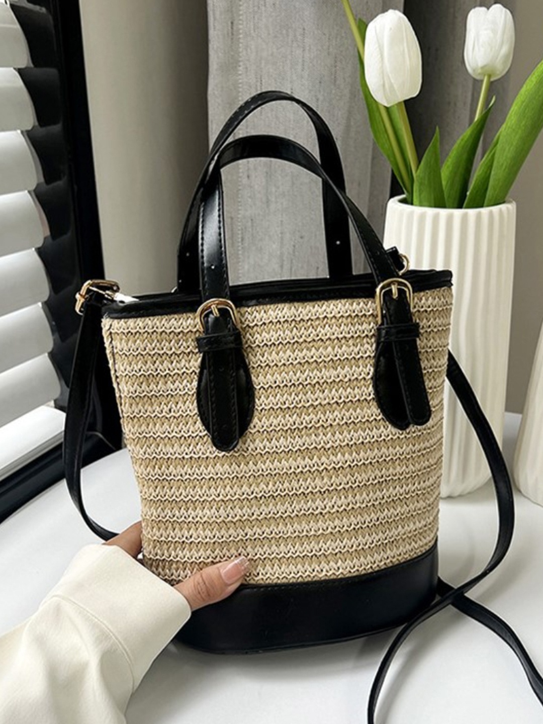 

Mast & Harbour Textured Bucket Handheld Bag With Quilted, Black