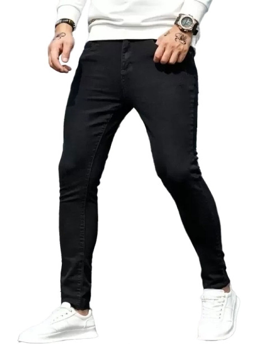 

COMFITS Men Classic Tapered Fit Stretchable Jeans, Black