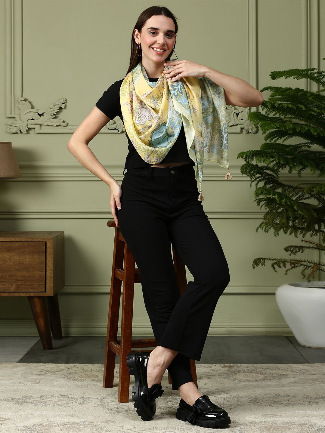 

SHINGORA Women Printed Silk Stole, Yellow