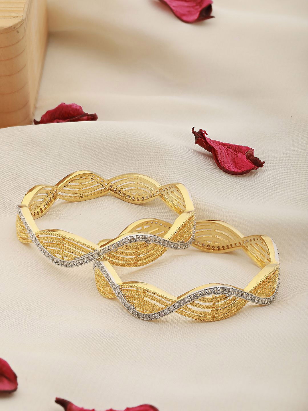 

Saraf RS Jewellery Set Of 2 American Diamond Studded Bangles, Gold