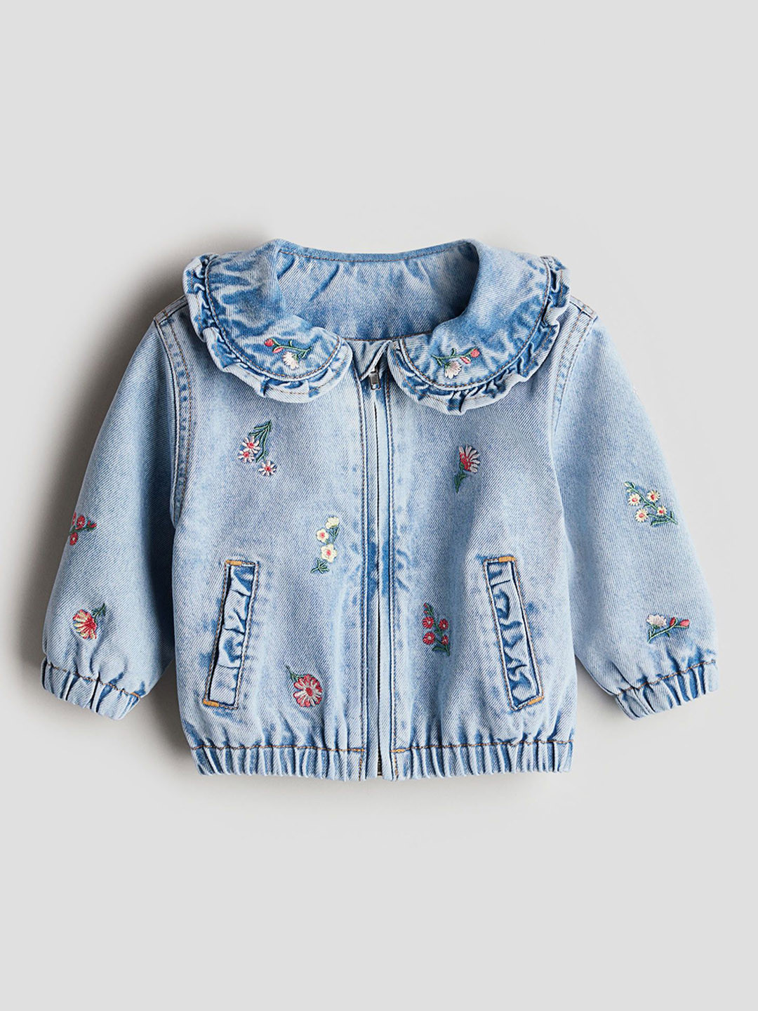 

H&M Embroidery-Detail Denim Jacket, Blue