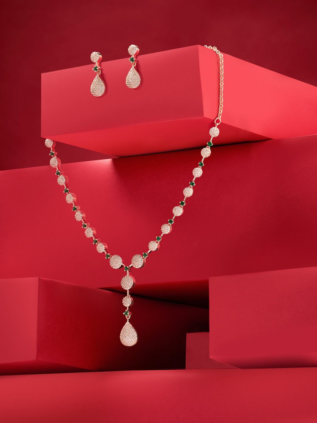 

Zaveri Pearls Rose Gold-Plate Cubic Zirconia Stone Studded Jewellery Set
