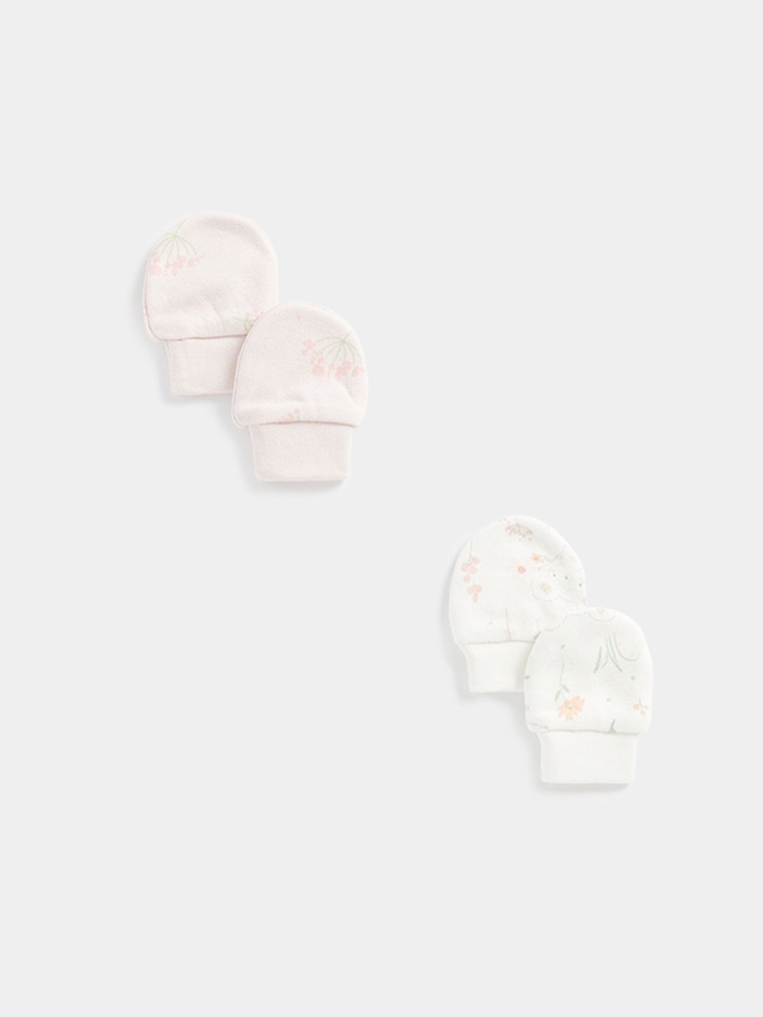 

mothercare Pack Of 2 Infant Girls Printed Pure Cotton Mittens, Pink