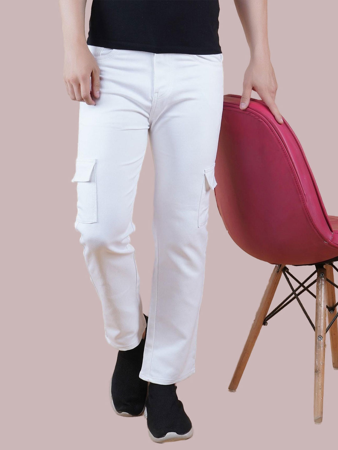 

COMFITS Men Classic Clean Look Slim Fit Stretchable Cargo Styles Jeans, White