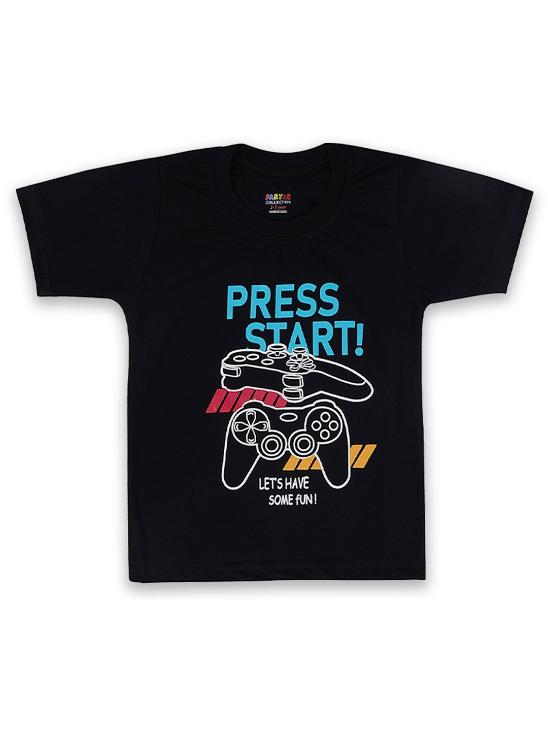 

PARYAG Boys Graphic Printed V-Neck Raw Edge Regular Fit T-shirt, Black