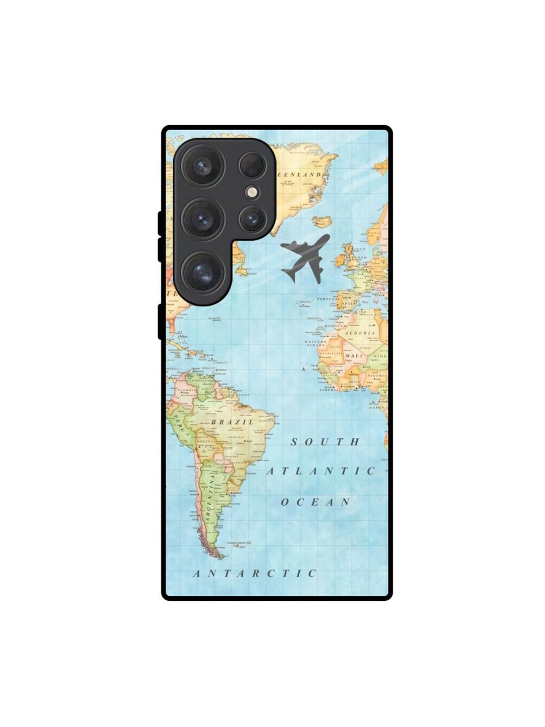 

QRIOH Travel Map Samsung Galaxy S25 Ultra Impact Resistant Back Case, Blue
