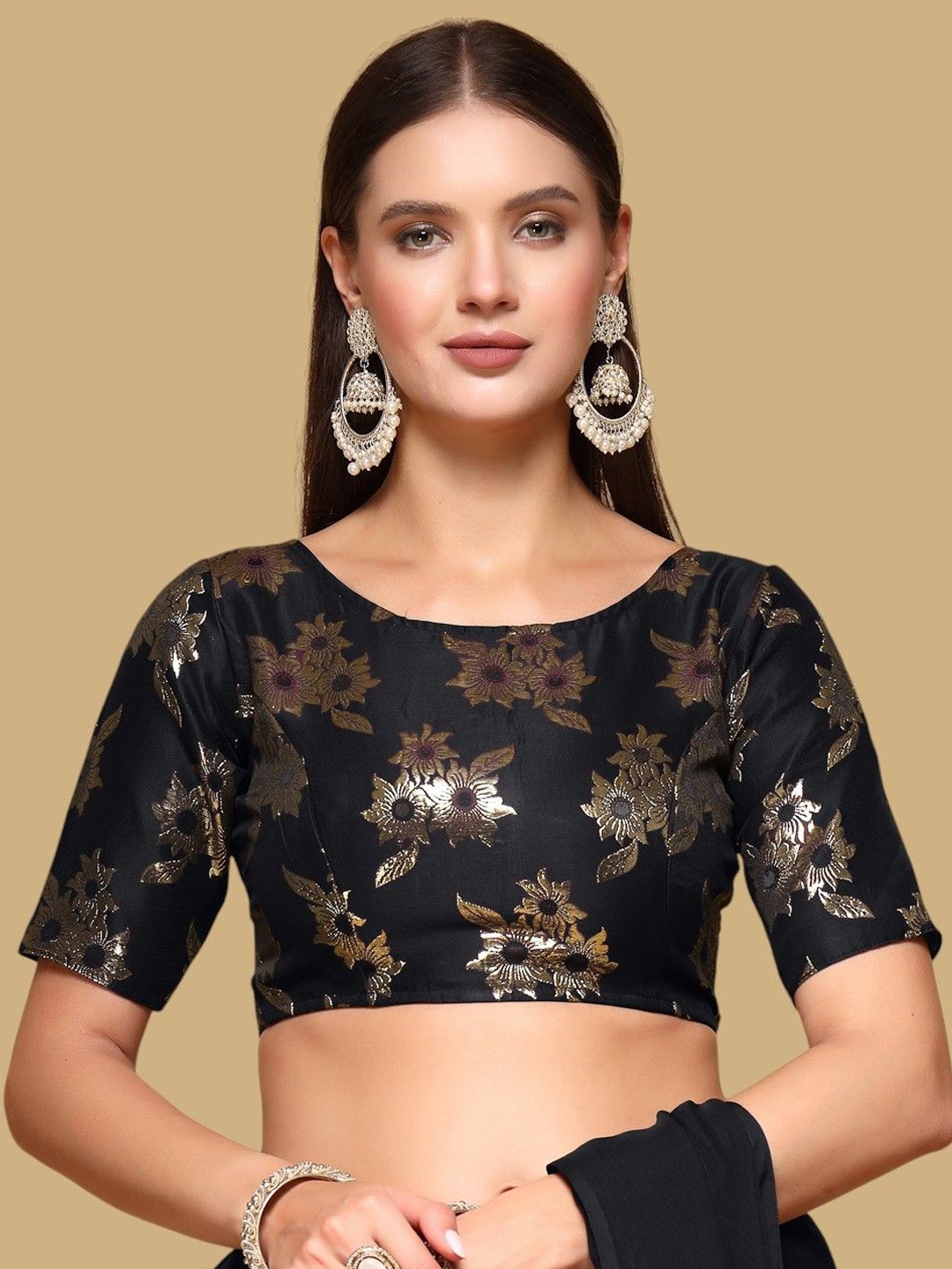 

Oomph! Woven Design Jacquard Traditional Saree Blouse, Black