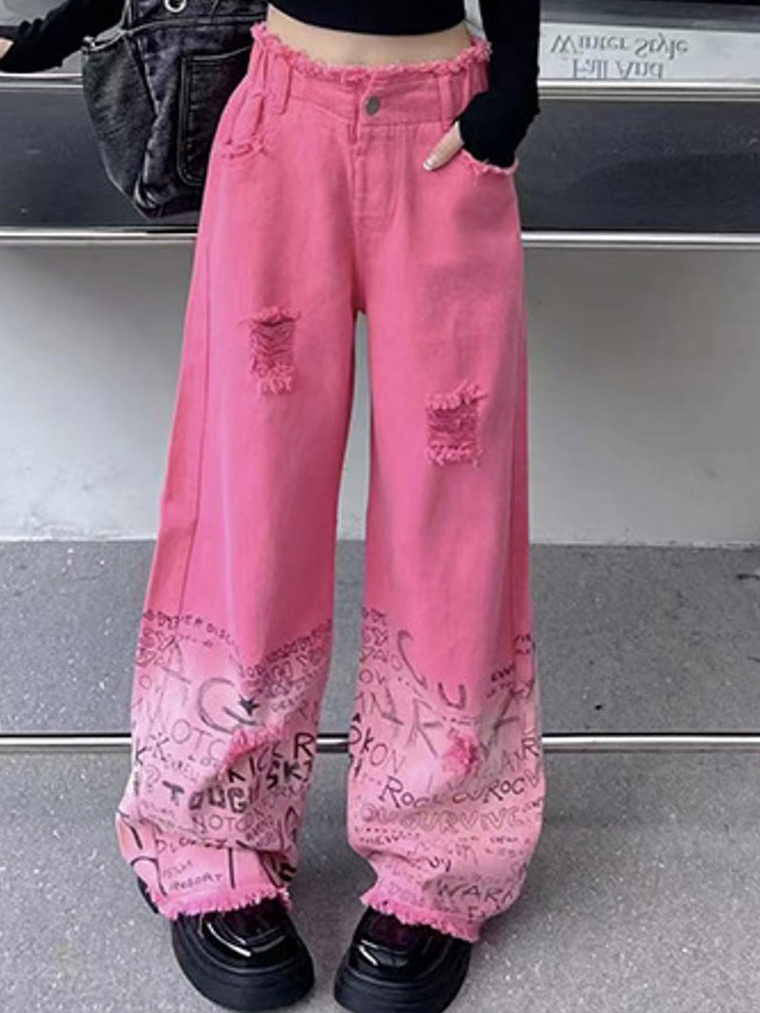 

LULU & SKY Girls High-Rise Mildly Distressed Jeans, Pink