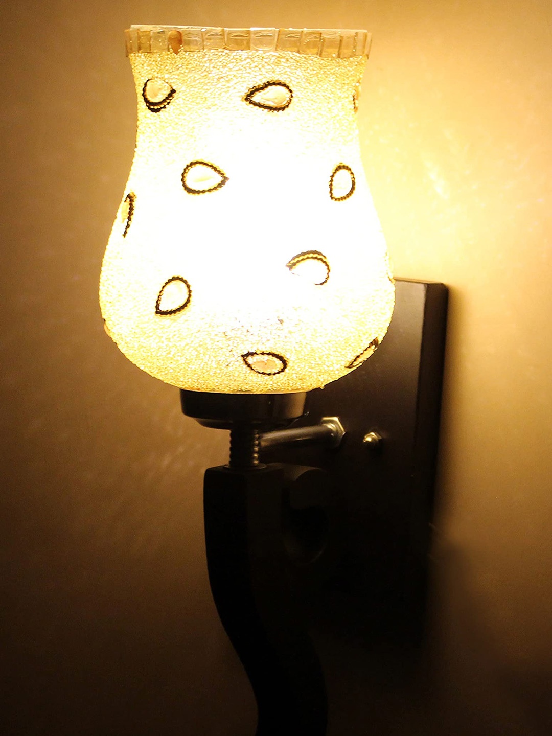 

KINIS Brown & Gold-Toned Printed Quirky Cylinder Shaped Wood Wall Lamp