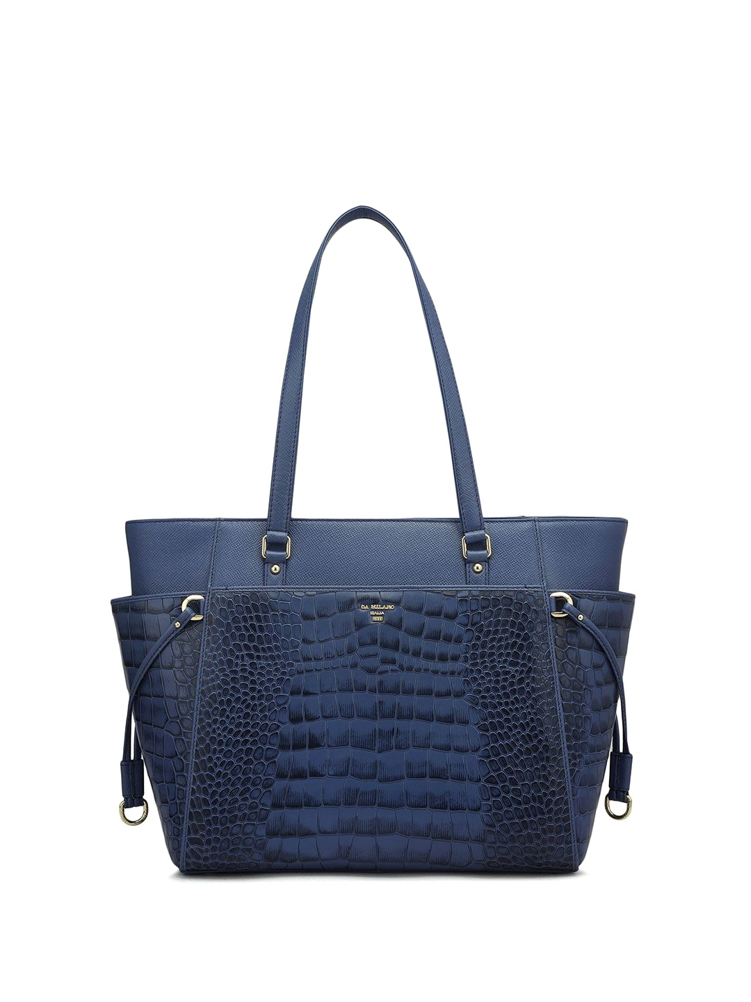 

Da Milano Leather Structured Tote Bag with Cut Work, Blue