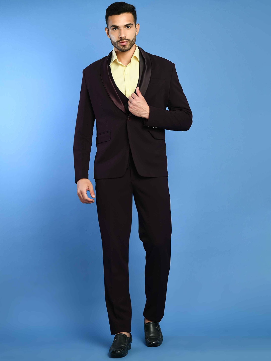 

SQUIREHOOD Men Smart Fit Cotton Single-Breasted 3 Piece Suits, Purple