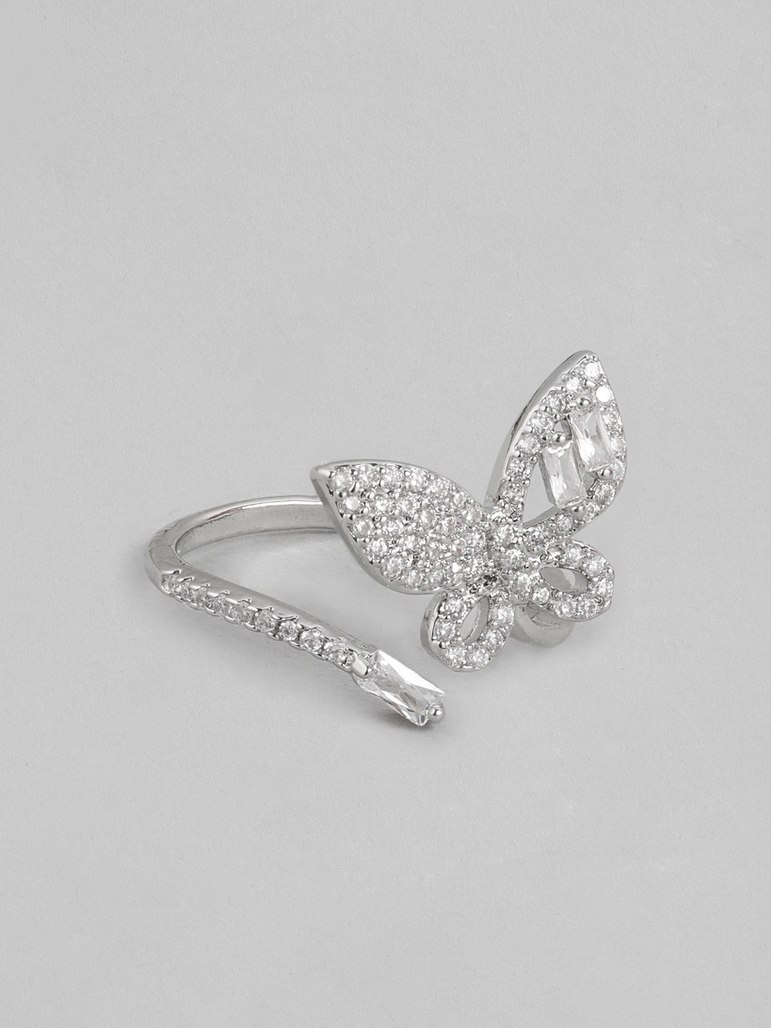 

DressBerry Women Stone-Studded Butterfly-Shaped Adjustable Finger Ring, Silver