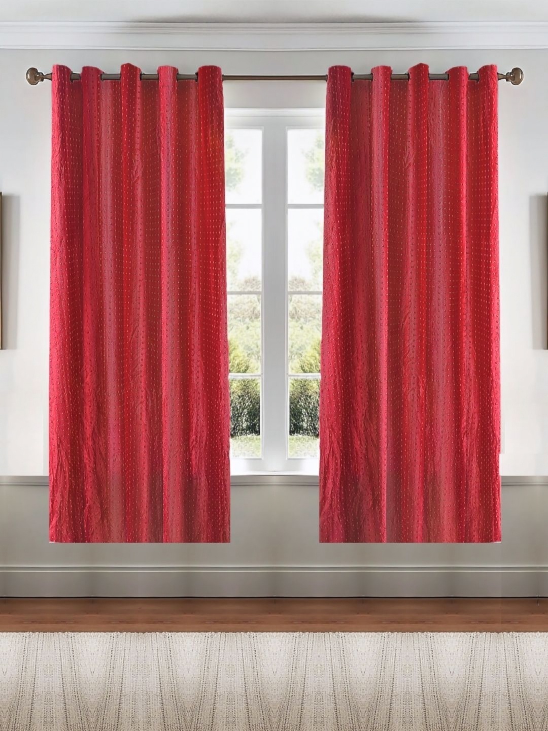 

Kanodia Poly Fab Red 2 Pieces Room Darkening Window Curtain