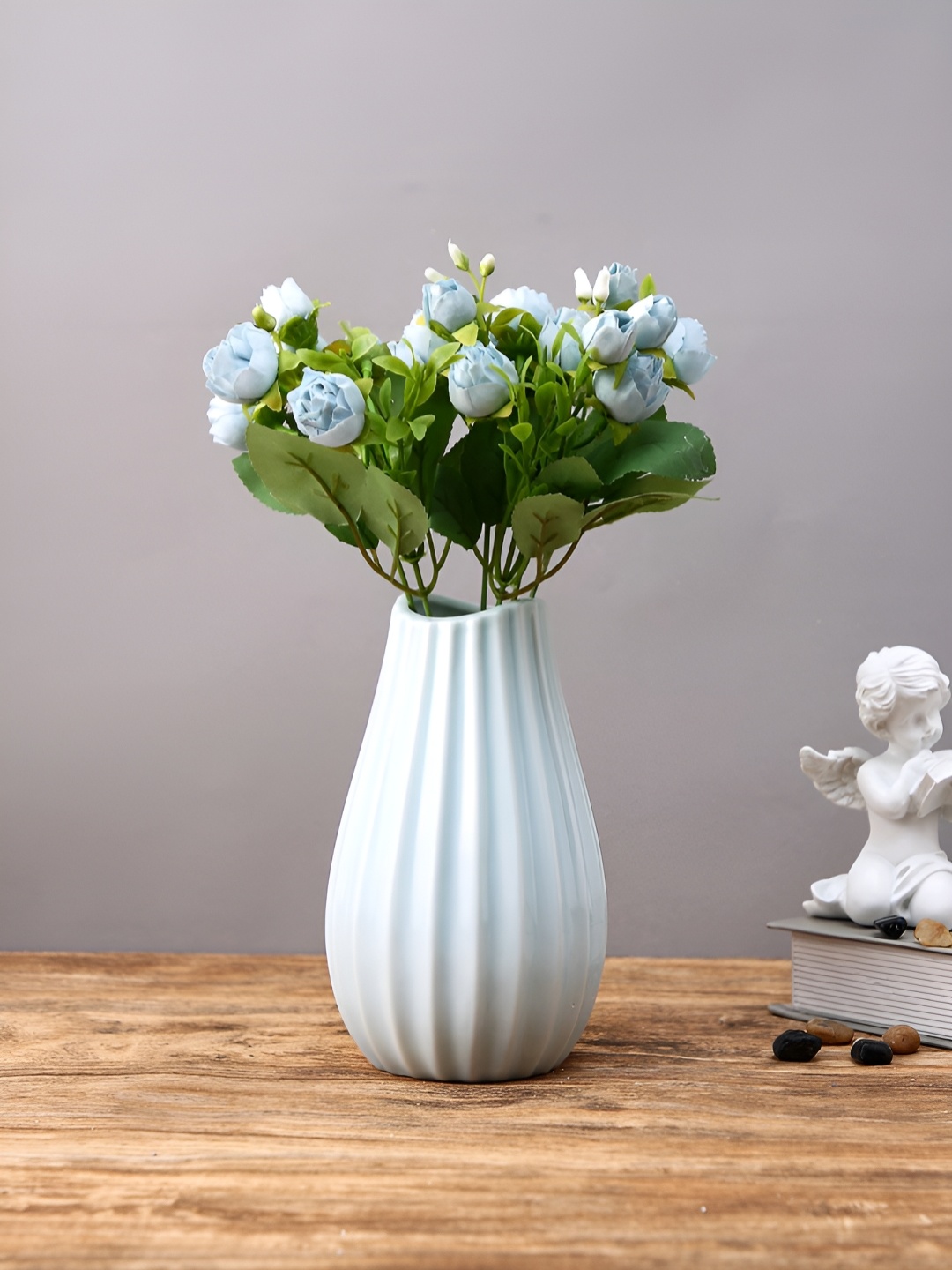 

TAYHAA Blue Ripple-Striped Ceramic Flower Vase