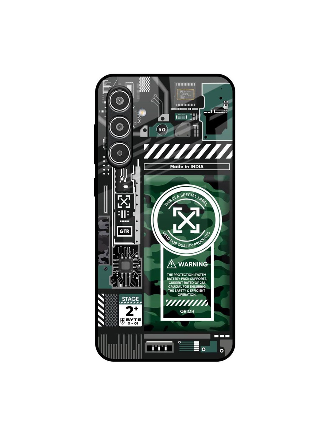 

QRIOH Camo Circuit Glass Samsung Galaxy A56 5G Back Case, Black